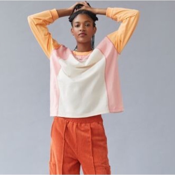 Urban Outfitters BDG Colby Seamed Long Sleeve Tee Color Block Size Medium - Picture 11 of 12